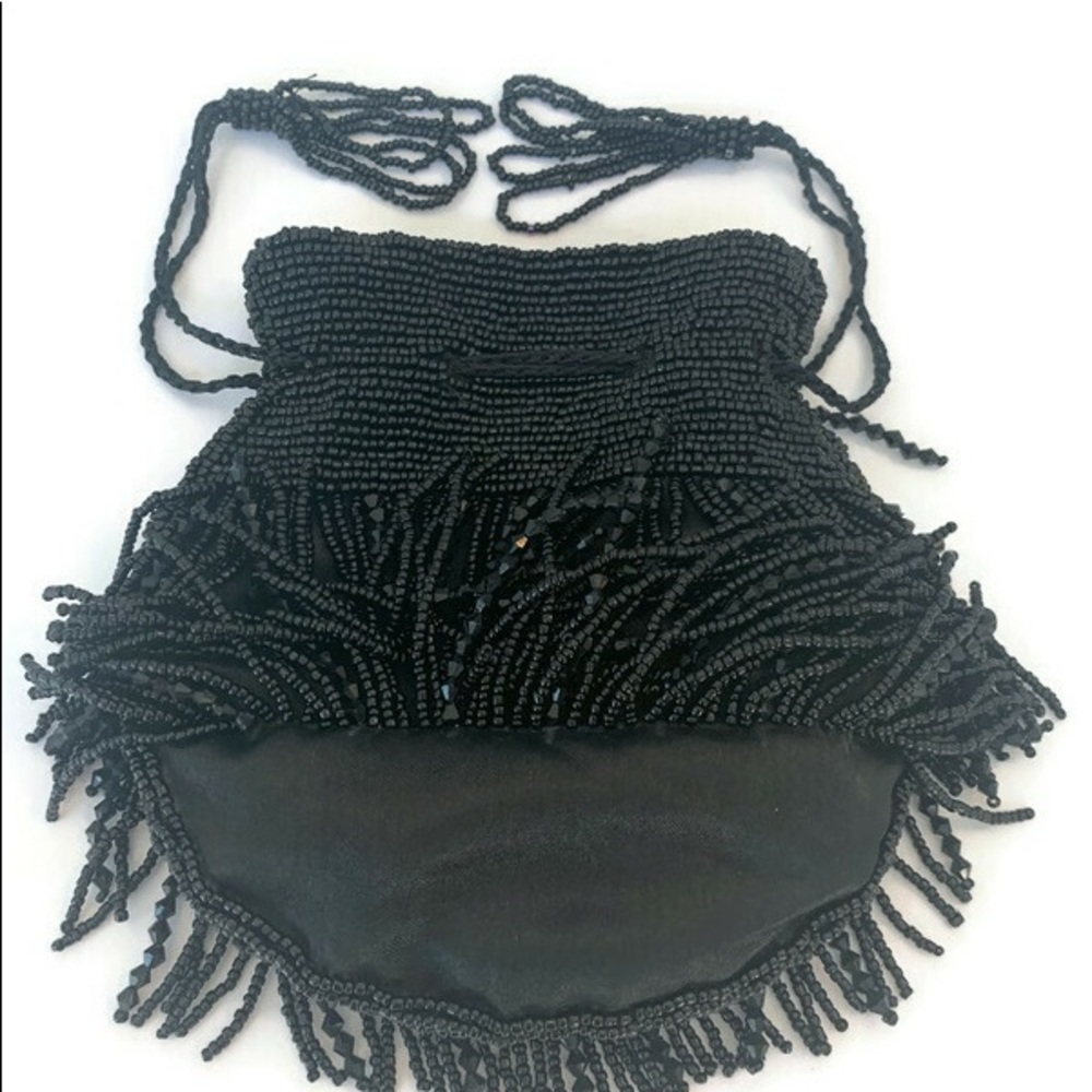 Black Beaded Drawstring Evening Bag - image 8